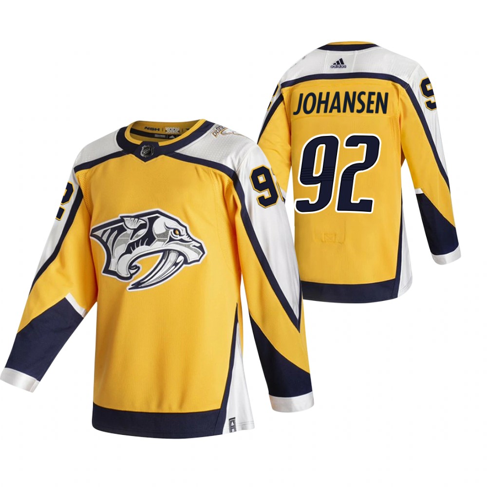 2021 Adidias Nashville Predators #92 Ryan Johansen Yellow Men Reverse Retro Alternate NHL Jersey